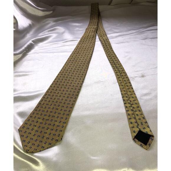 346 Brooks Brothers Pure Silk Neck Tie Gold Blue Geometric Pattern - Picture 5 of 5